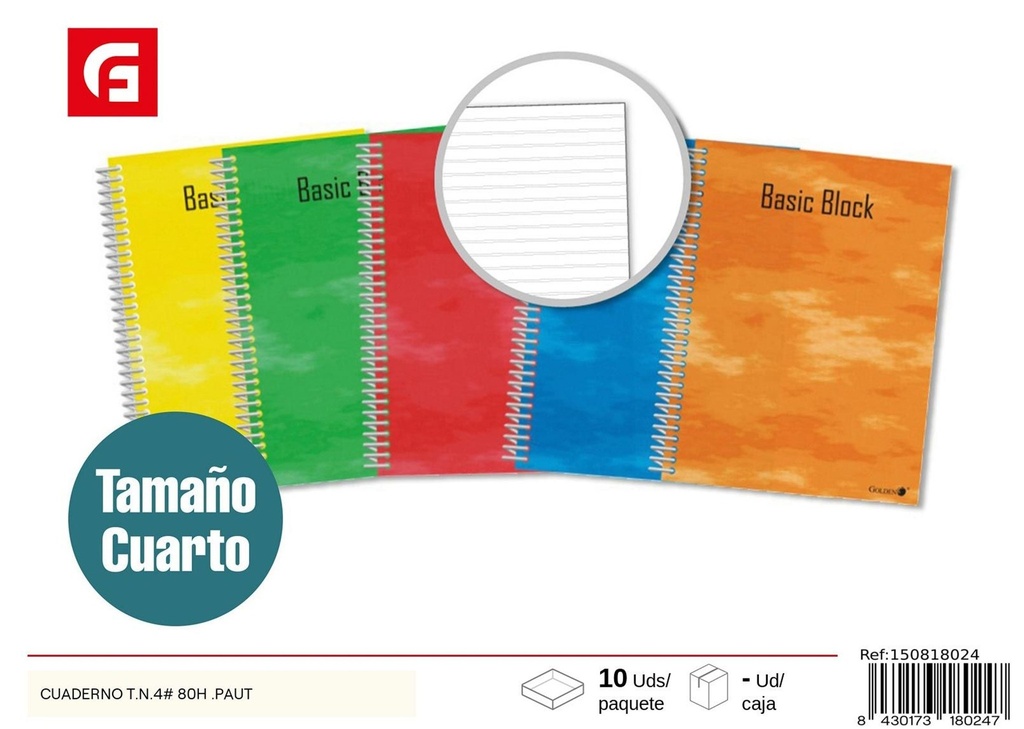 Cuaderno A5 de papel pautado GOLDEN 80 hojas - Papelería y manualidades
