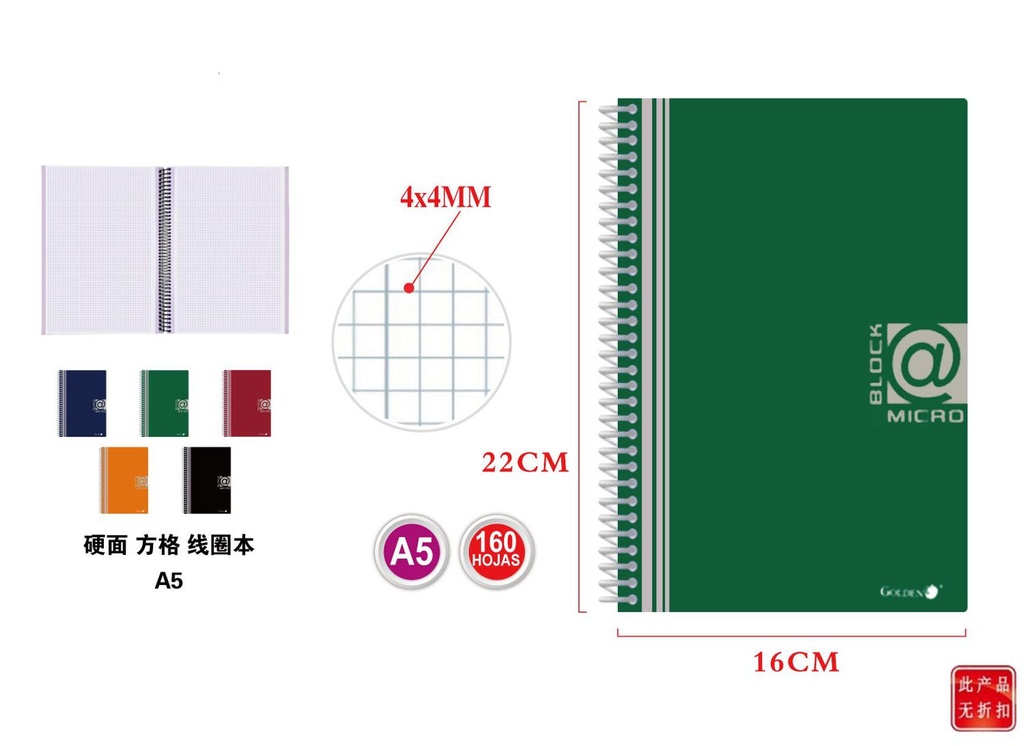 Cuaderno A5 para estudiantes 160 hojas Microp