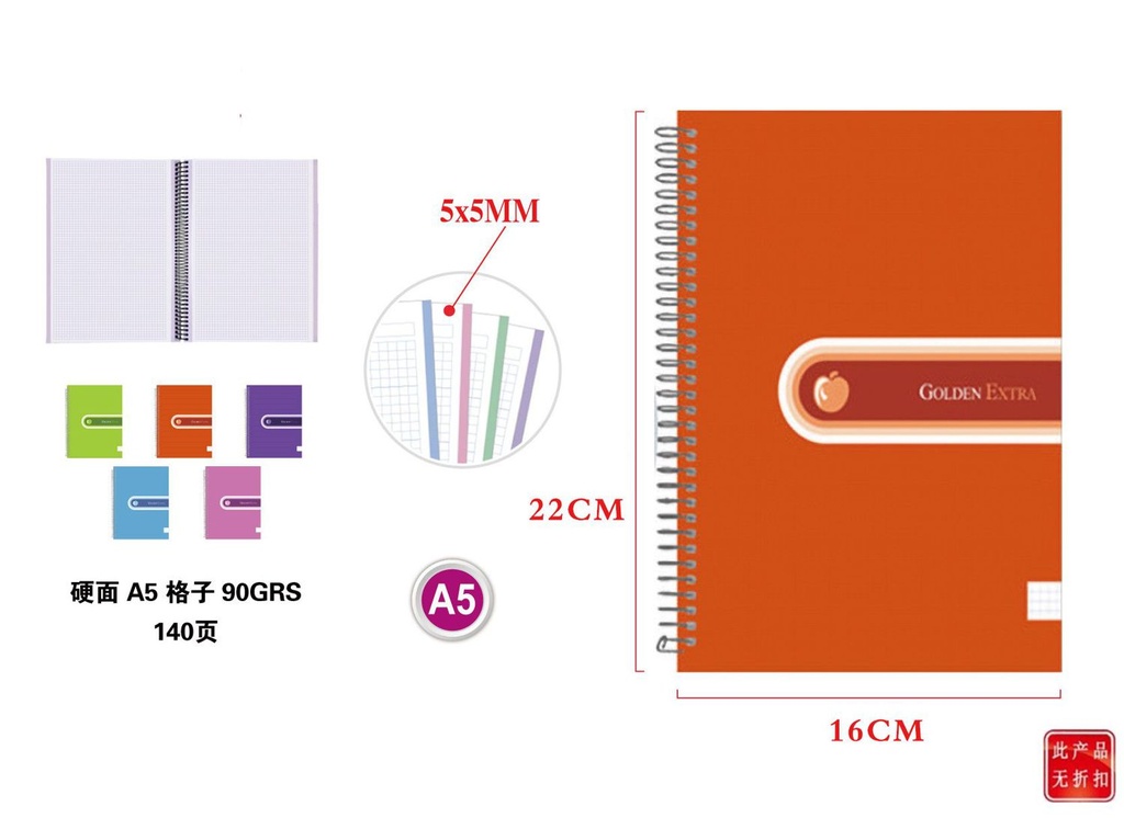 Cuaderno tapa dura A5 140h micropunto