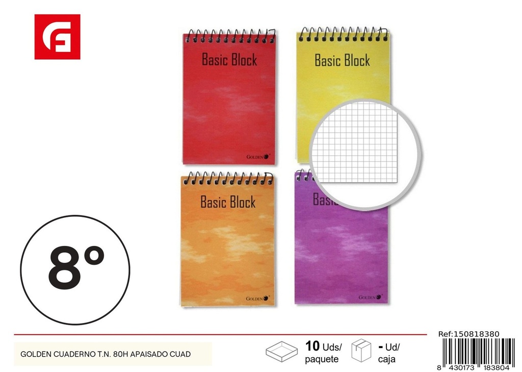 Cuaderno A4 tapa dura 80h 90gr Golden extra para notas y estudios