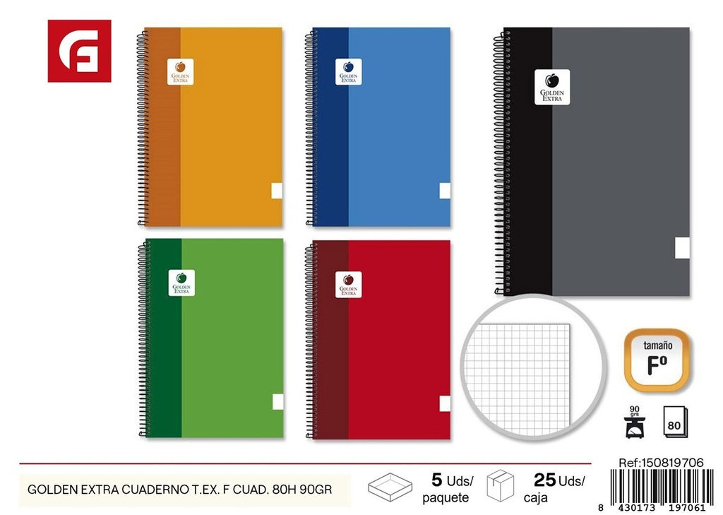 C cuaderno escolar con tapa dura A4 a rayas GOLDEN EXTRA - 80 hojas 90 gramos