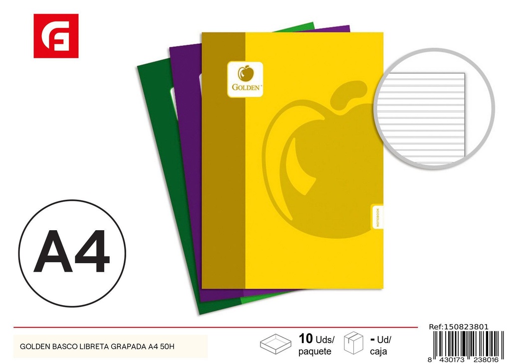 Libreta Grapada A4 Doble Línea Golden Basic 50H - Papelería y útiles escolares