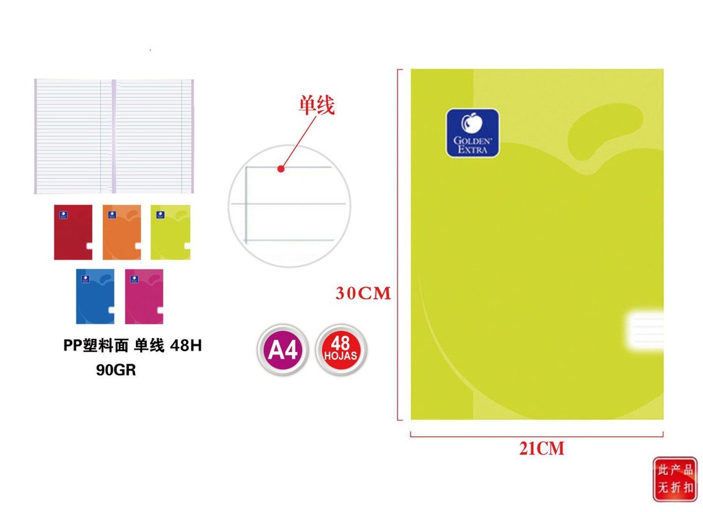 Libreta PP Flex A4 48 páginas horizontal 90gr para notas y oficina