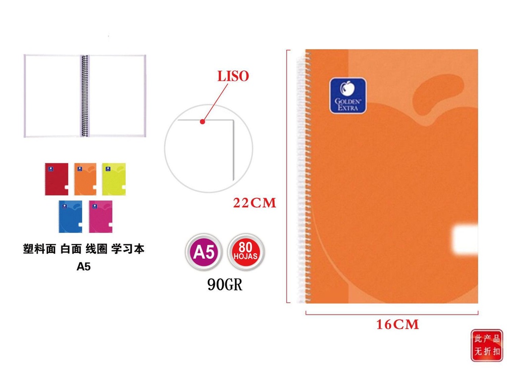 Cuaderno tapa plástica blanco 80h 90gr liso