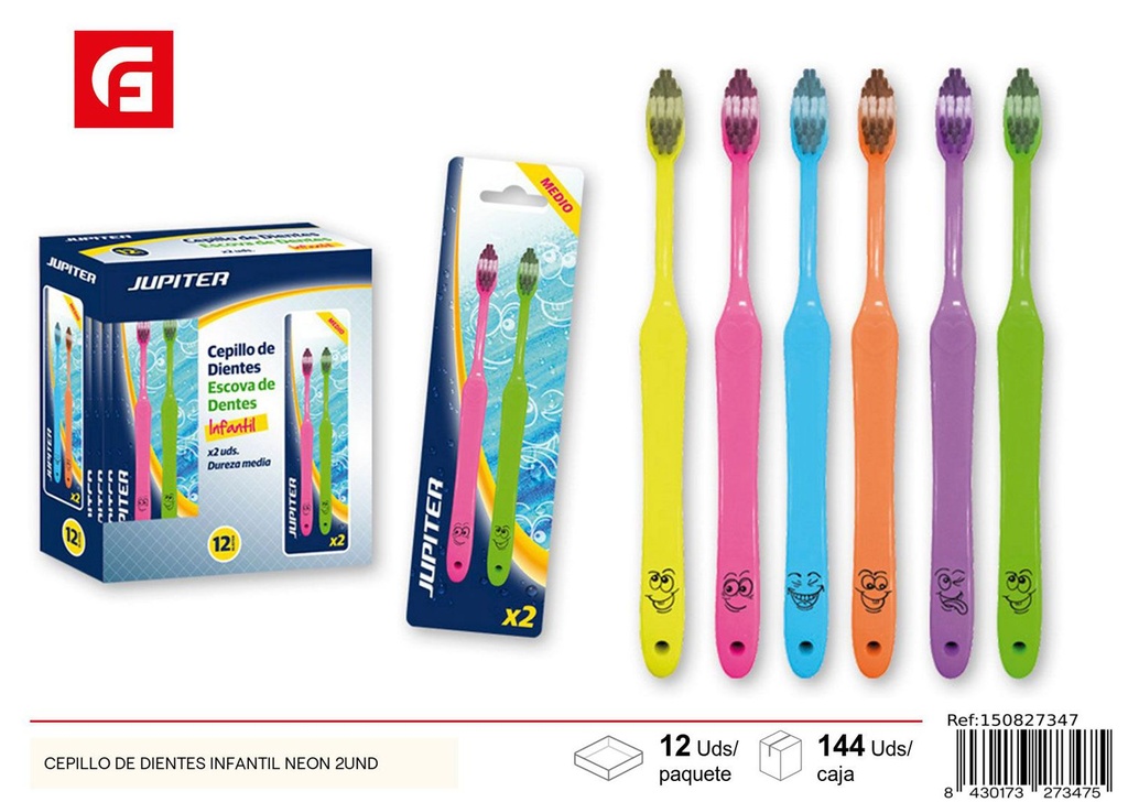 Cepillo de dientes infantil neon (2 unidades) - Productos de cuidado personal para niños