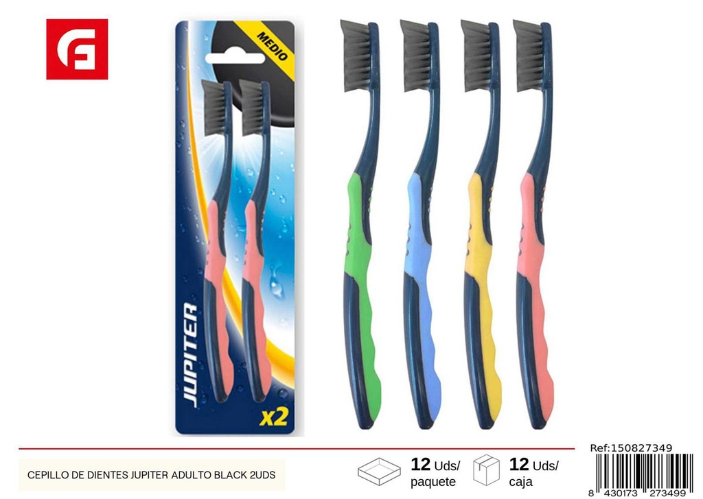 Cepillo de dientes Jupiter adulto negro 2uds - Productos de cuidado personal