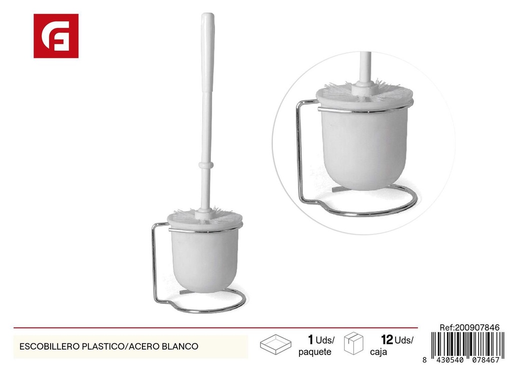 Escobillero plástico/acero blanco - Limpieza del baño 