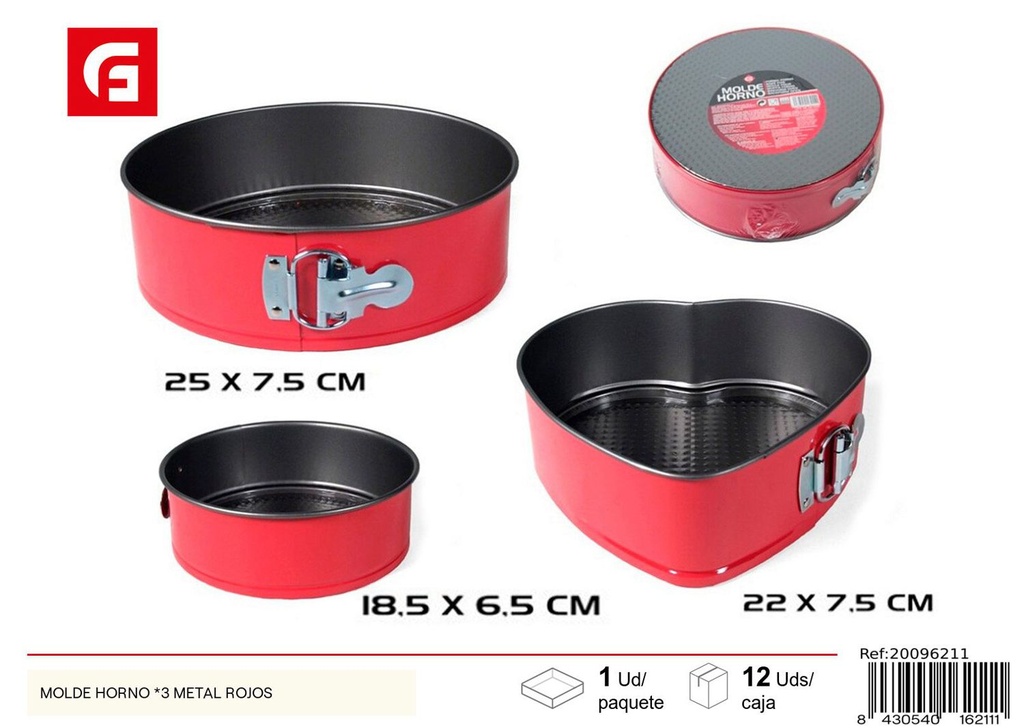 Molde para horno 3pcs metálicos rojos