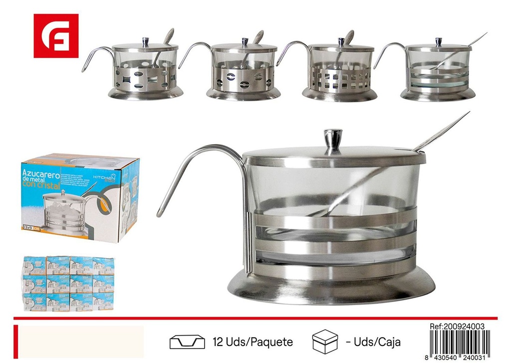 Azucarero de metal con cristal - Salero de diseño atractivo