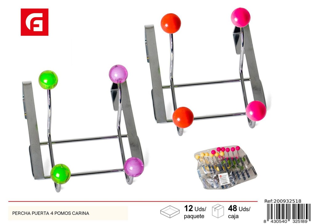 Percha de puerta 4 pomos Carina - Accesorios de hogar