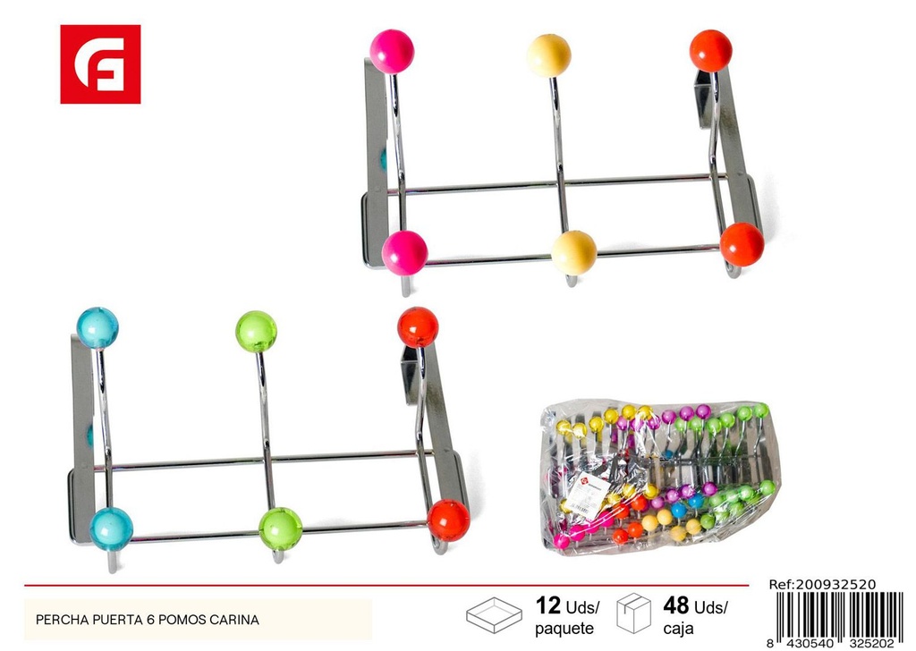 Percha para puerta con 6 pomos Carina para organización de ropa