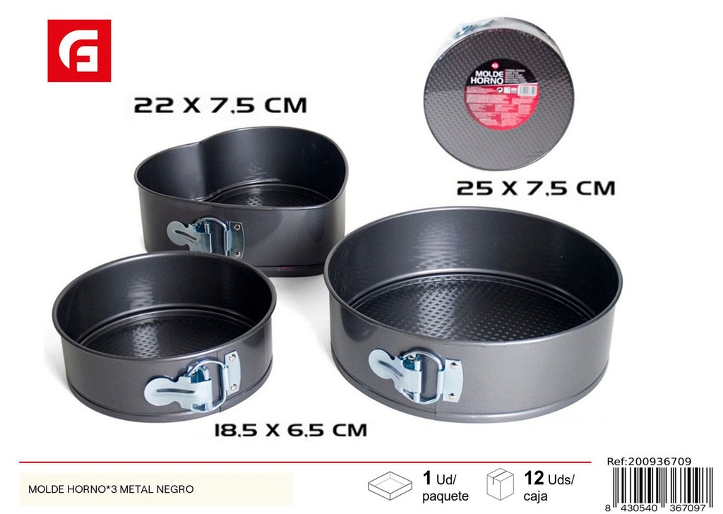 Molde para horno de metal negro x3