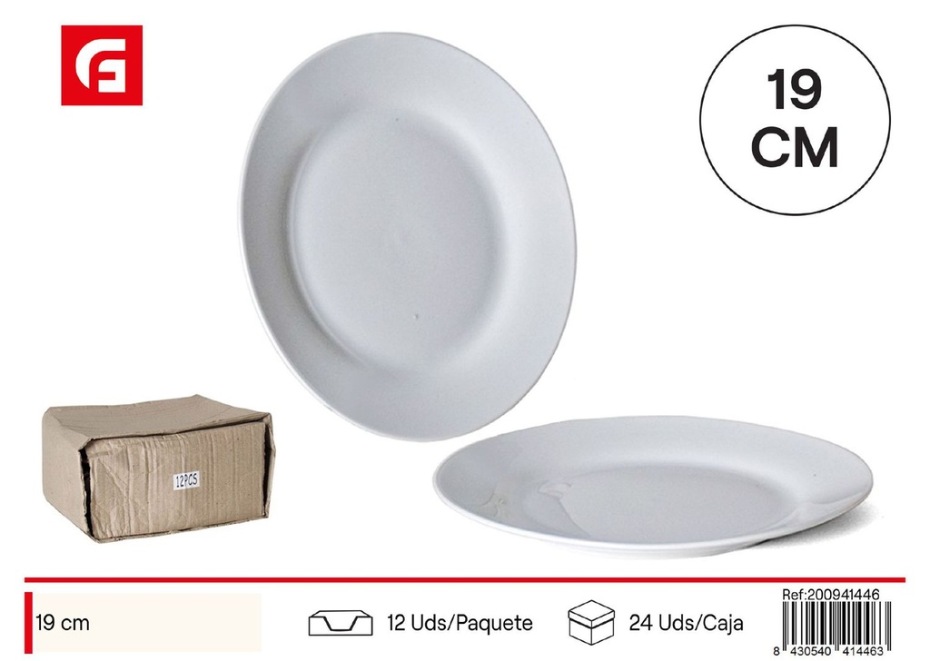 Plato de postre cerámica blanca 19cm - Vajilla de cerámica