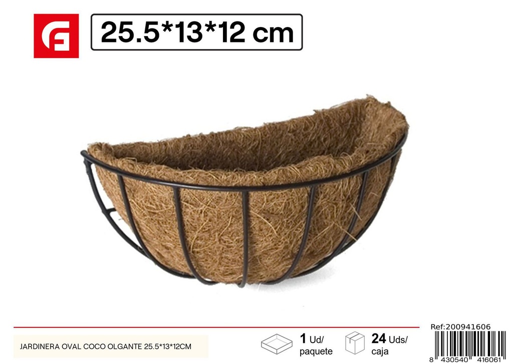 Jardinera oval colgante coco 25.5*13*12cm para plantas