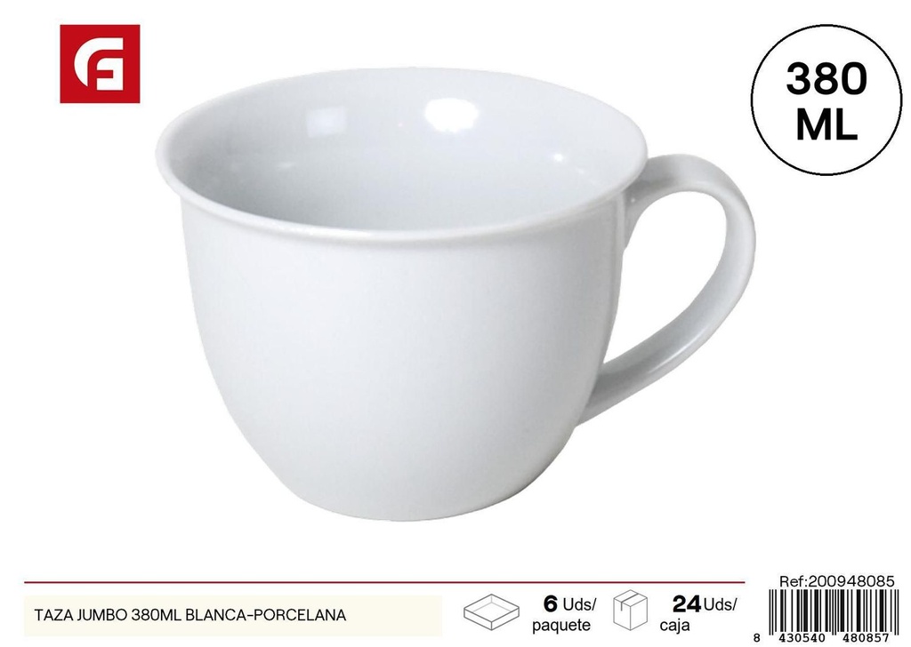 Taza jumbo de porcelana blanca 380ml