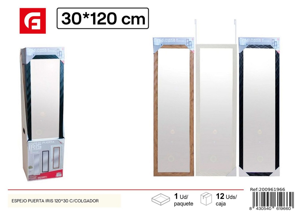 Espejo de puerta Iris 120*30 con colgador - Decoración y utilidades