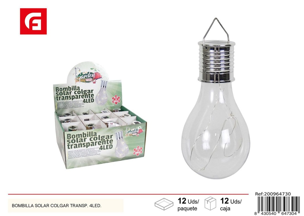 Bombilla solar colgante transparente 4 LED