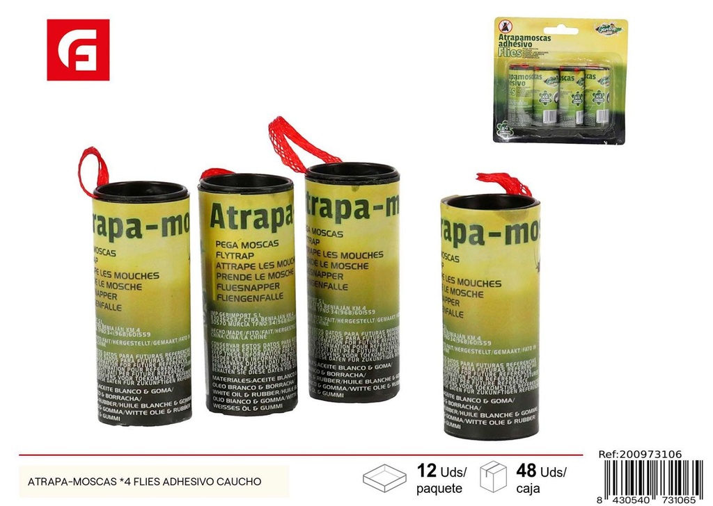 Atrapa-moscas adhesivo 4 unidades para control de plagas