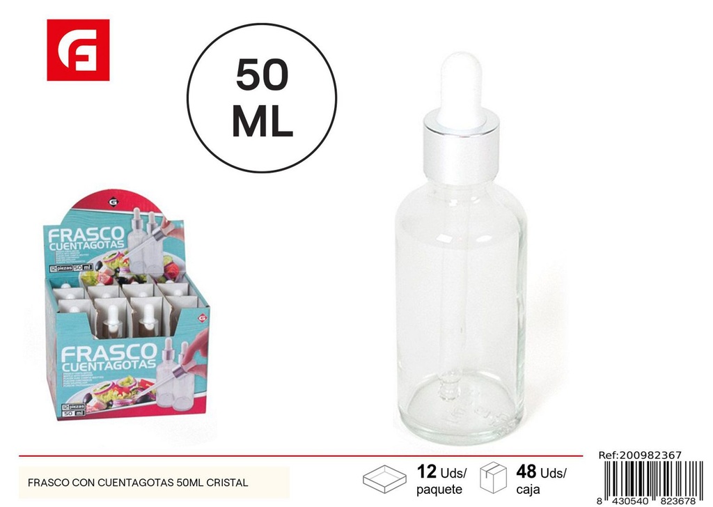 Frasco con cuentagotas de cristal de 50ml - Vidrio y cerámica