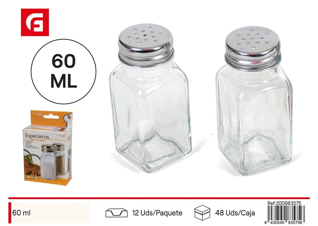 Set de 2 especieros de cristal 60ml para cocina