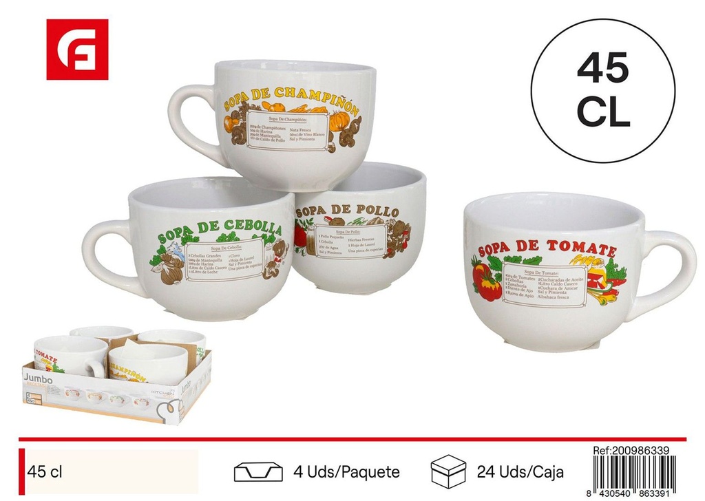 Taza de cerámica jumbo recetas 45cl mug de cocina