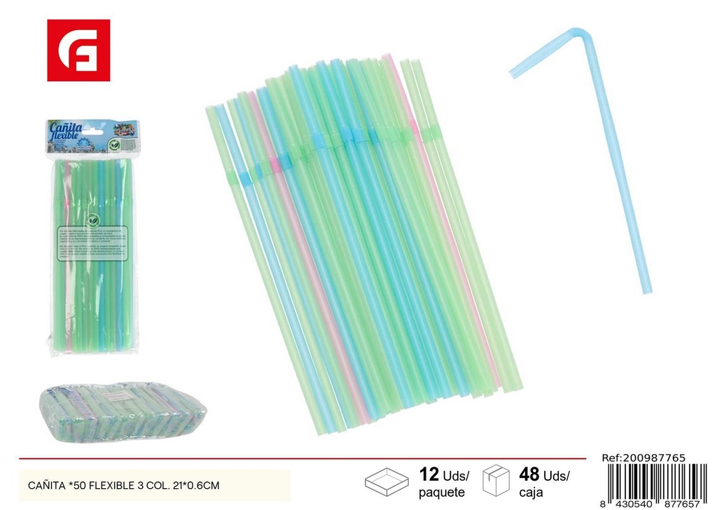 Cañitas Flexibles 50 Pzs 21*0.6CM - Accesorios desechables