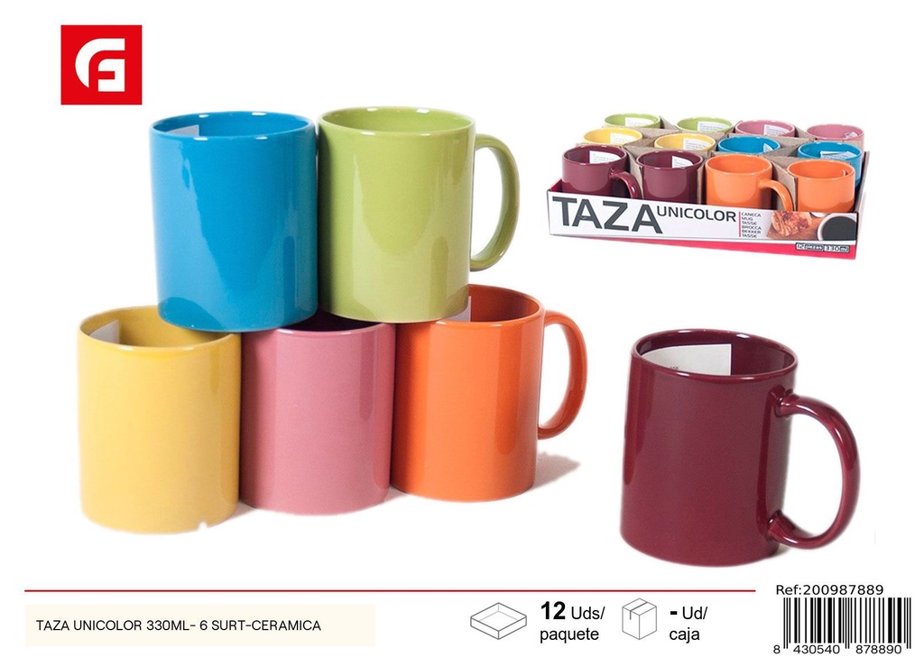 Taza de cerámica unicolor 330ml 6 surtidas