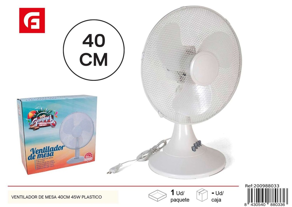 Ventilador de mesa de plástico 40cm 45W para hogar