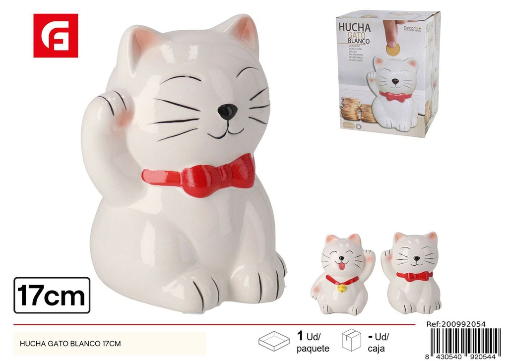 Hucha en forma de gato blanco 17cm