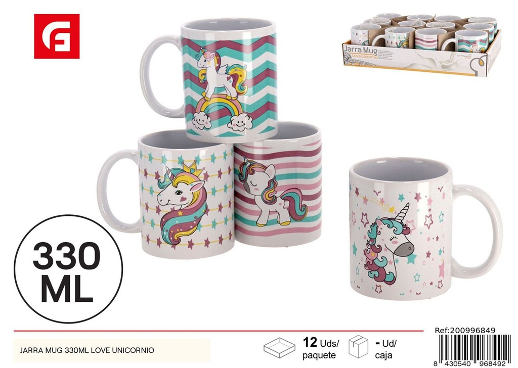 Jarra Mug 330ml Love Unicornio para bebidas