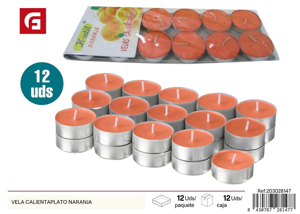 Vela calientaplatos naranja para decoración y ambientación