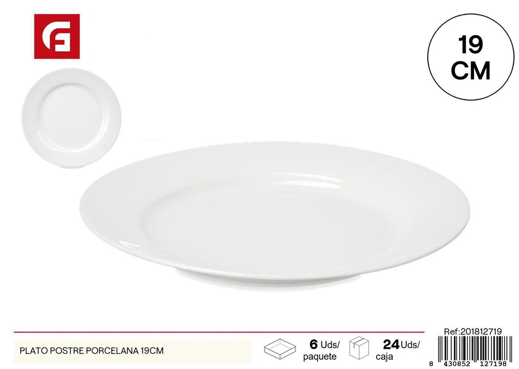 Plato de postre porcelana 19 cm - Vajilla de cerámica