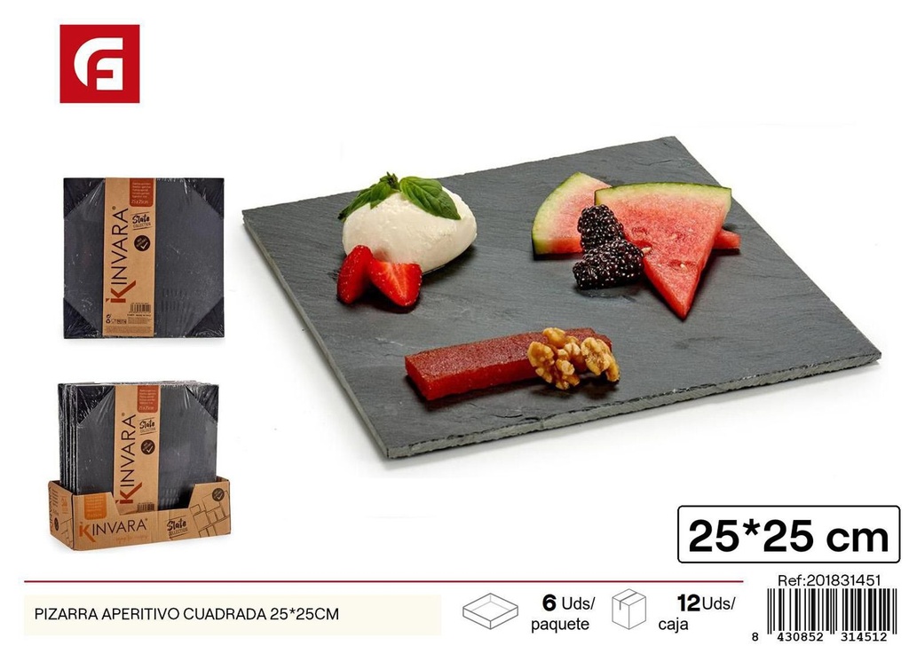 Bandeja de pizarra aperitivo cuadrada 25x25 cm - Cerámica y vajilla