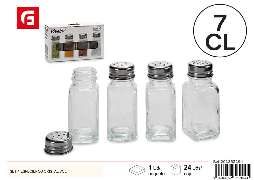 Set de especieros de cristal 7cl 4pcs para cocina