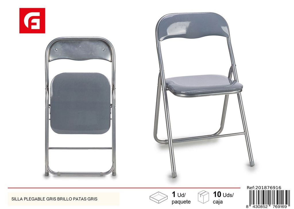 Silla plegable gris brillo con patas grises para exteriores