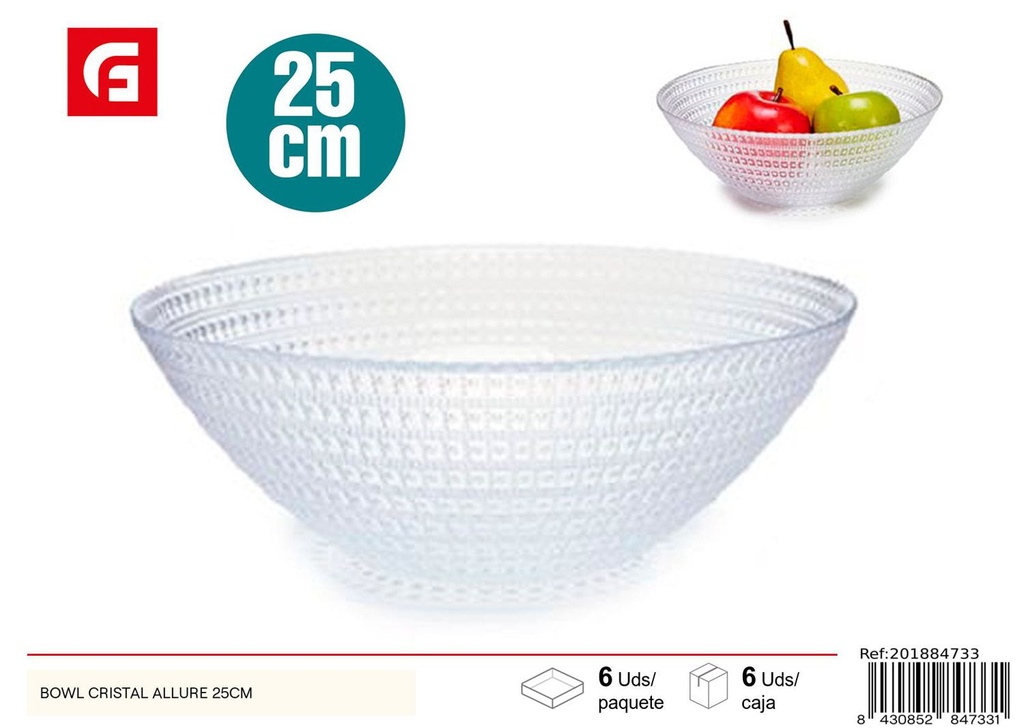 Bowl de cristal Allure 25cm para servir alimentos