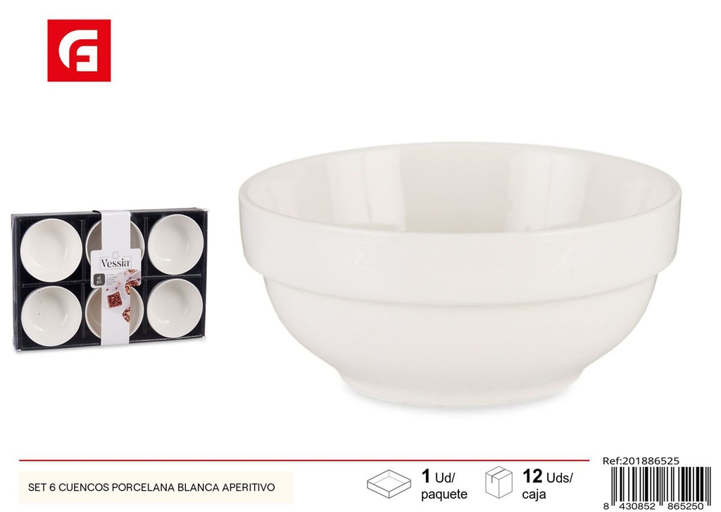 Set de 6 cuencos de porcelana blanca para aperitivo