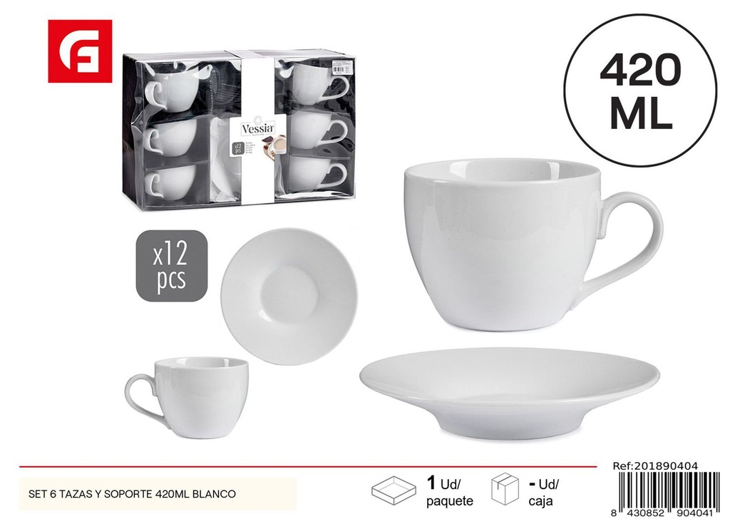 Set 6 tazas y soporte 420ml blanco