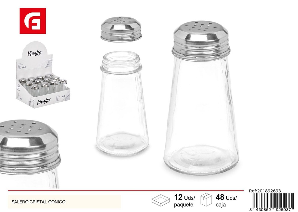 Salero de cristal cónico para cocina