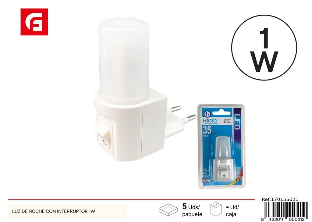 Luz de noche con interruptor 1W para dormitorio