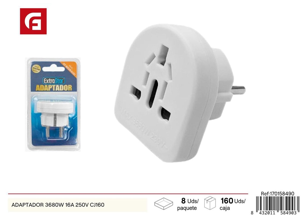 Adaptador eléctrico 3680W 16A 250V CJ160 para enchufes