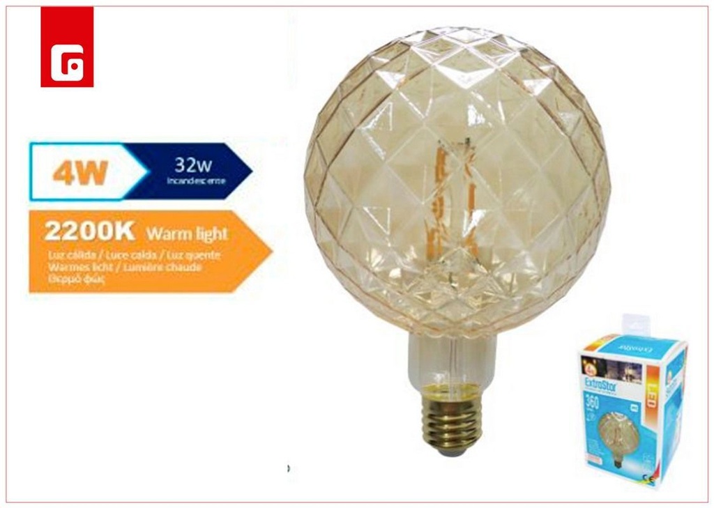 Bombilla LED bola W5 E27/6W 2200K para iluminación