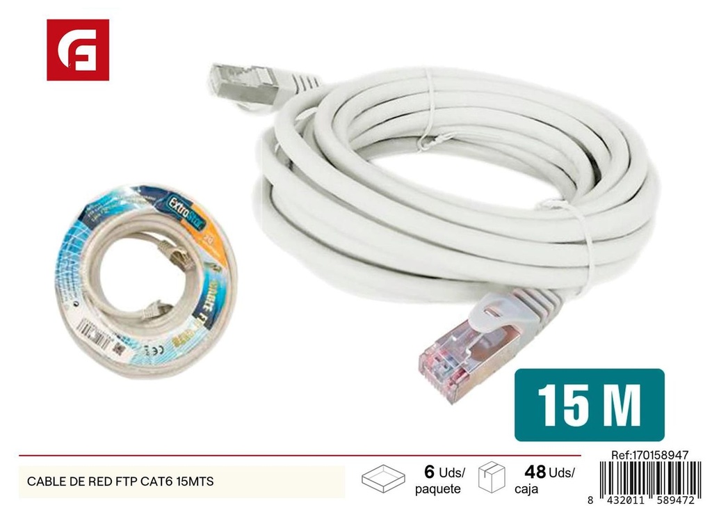 Cable de red FTP CAT6 15m para conexiones de red