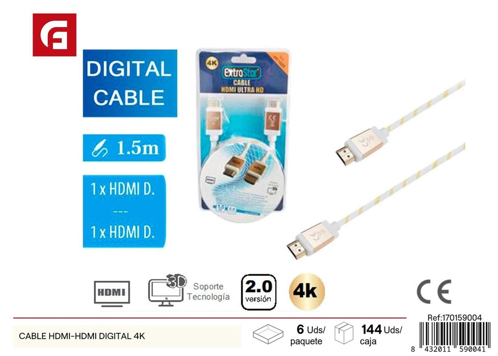 Cable HDMI-HDMI digital 4K para conexiones