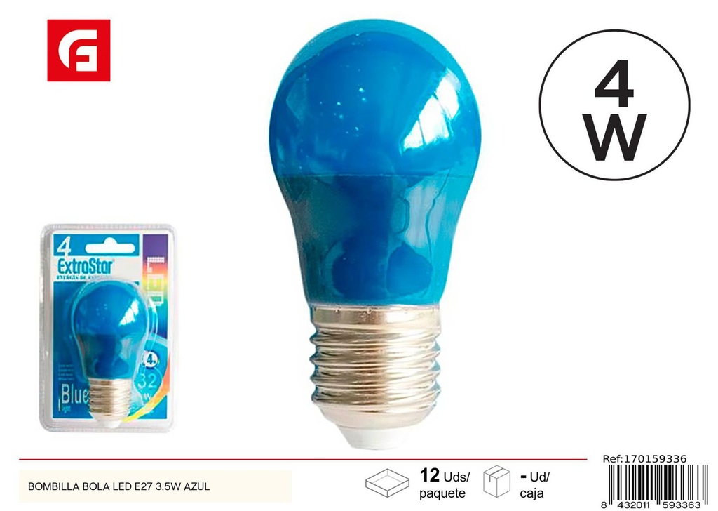 Bombilla bola LED E27 3.5W azul