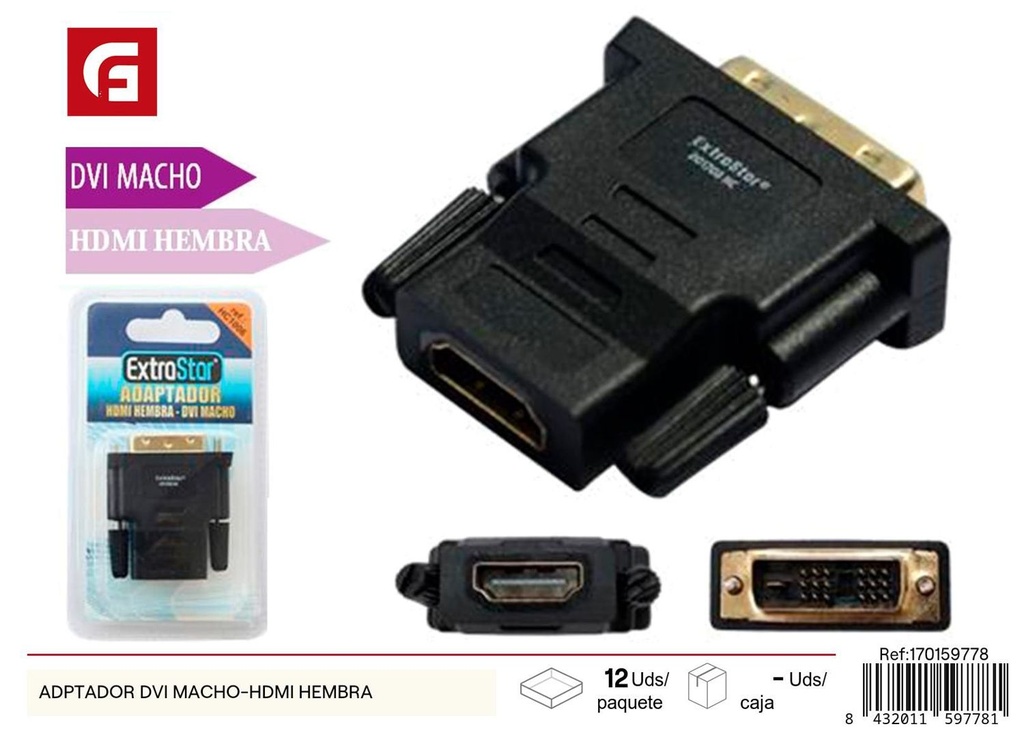 Adaptador DVI macho a HDMI hembra para conexiones de video