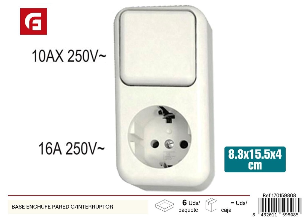 Base de enchufe de pared con interruptor para conexiones eléctricas