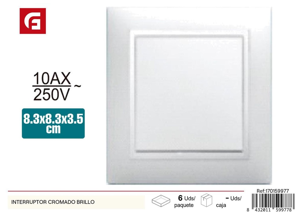 Interruptor cromado brillo para instalaciones eléctricas