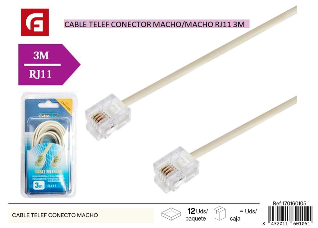 Cable telefónico con conector macho para teléfonos