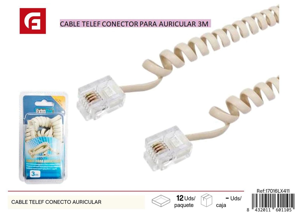 Cable telefónico con conector auricular para llamadas